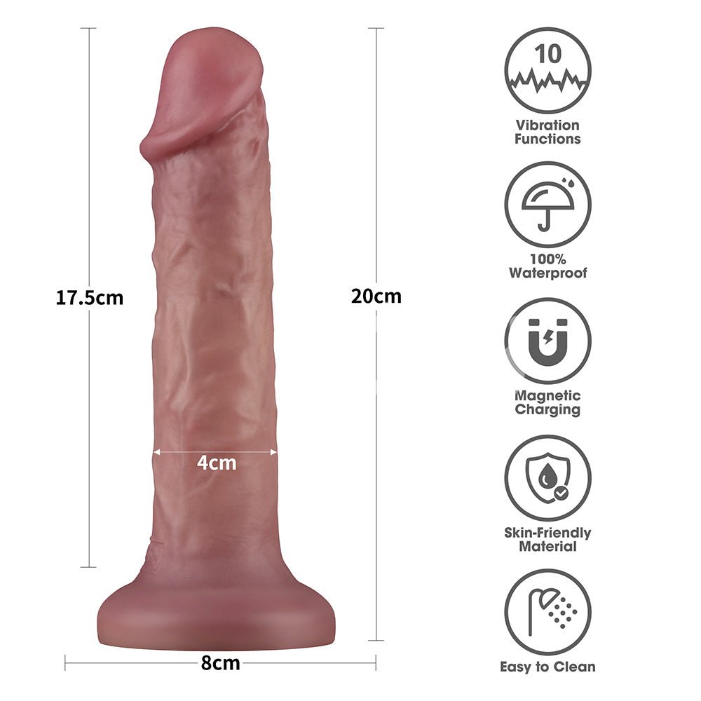 Dual Density Power Cock Vibrating Dong - 8 Inch Flesh - 20 cm USB Rechargeable - DONGS - Mr and Mrs D's