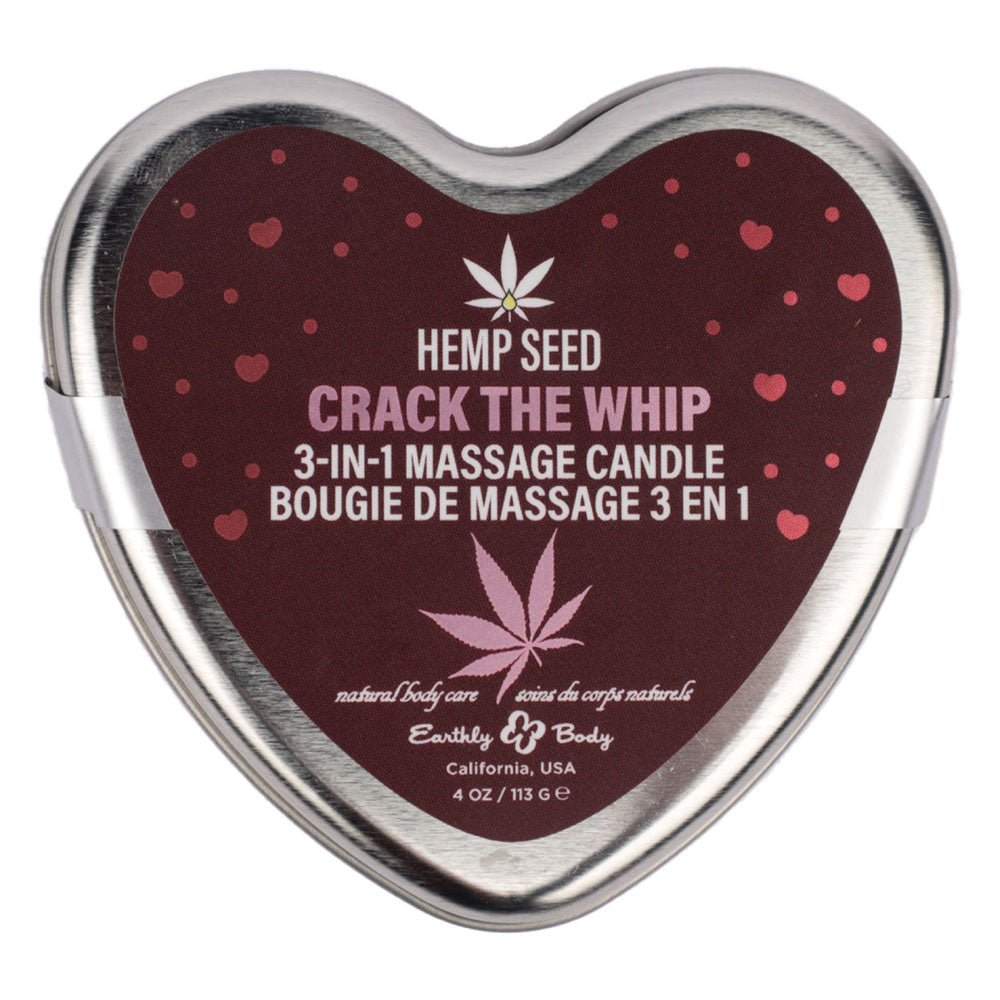 EB Hemp Seed 3 in 1 Massage Heart Candle - Crack The Whip - Crack The Whip (Dew - Kissed Rose, Violet Petals, Warm Amber) - 113 g - CANDLES - Mr and Mrs D's
