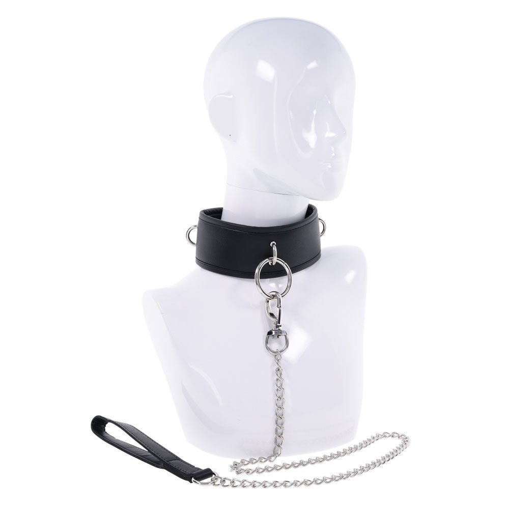 EDGE Collar & Leash - Neck Restraint with Heavy Duty Metal Leash - Black - BONDAGE - TOYS - Mr and Mrs D's