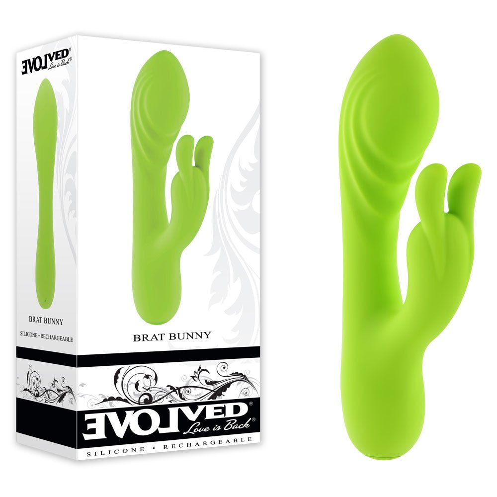 Evolved BRAT BUNNY Rabbit Vibrator - Green 16.2 cm USB Rechargeable - VIBRATORS - Mr and Mrs D's