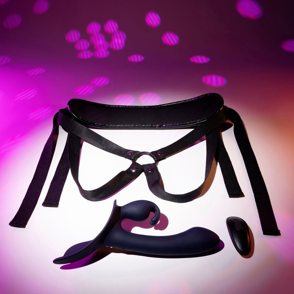 Evolved GIVING VIBES - Black 14.6 cm USB Rechargeable Vibrating Strap - On with Remote - STRAP - ONS - Mr and Mrs D's