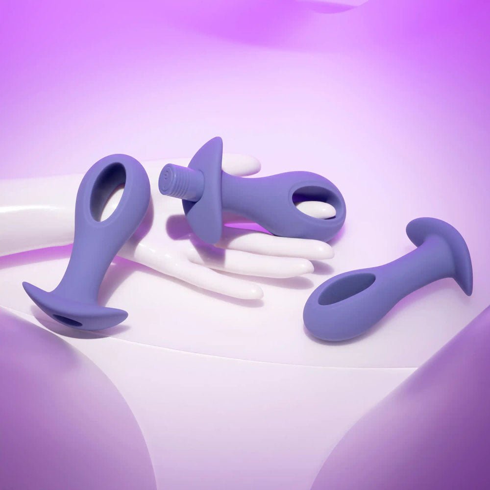 Evolved HOLE PUNCH PLUG SET - Purple Butt Plugs with Interchangeable Bullet - Set of 3 Sizes - Mr and Mrs D's