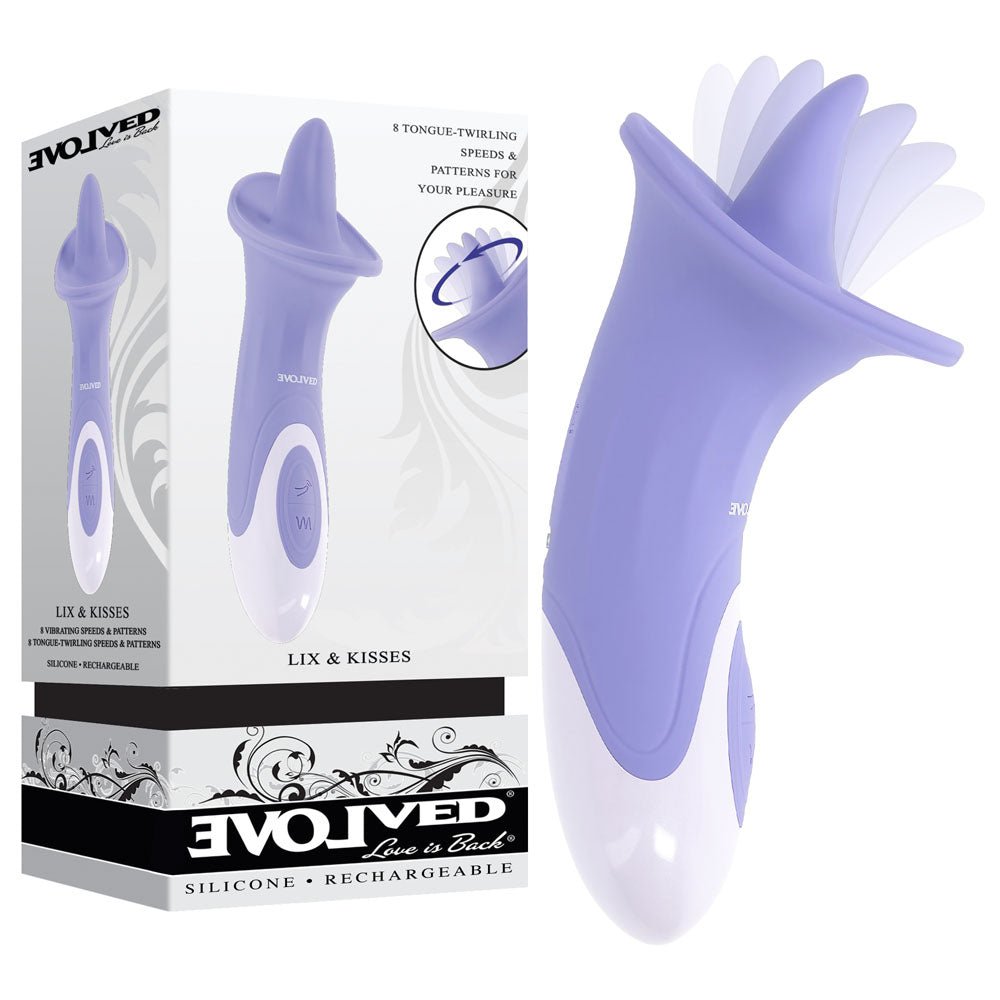 Evolved LIX & KISSES - Purple 18.7 cm USB Rechargeable Flicking Tongue Stimulator - Mr and Mrs D's