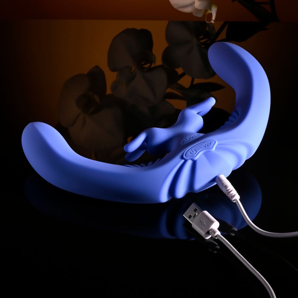 Evolved LOVEBIRDS - Purple 20.8 cm USB Rechargeable Double - Ended Rabbit Vibrator with Remote - Mr and Mrs D's
