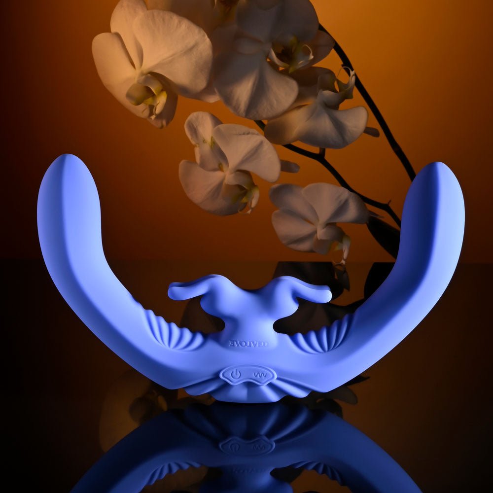 Evolved LOVEBIRDS - Purple 20.8 cm USB Rechargeable Double - Ended Rabbit Vibrator with Remote - Mr and Mrs D's