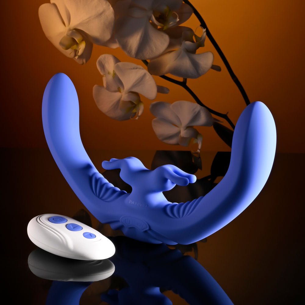 Evolved LOVEBIRDS - Purple 20.8 cm USB Rechargeable Double - Ended Rabbit Vibrator with Remote - Mr and Mrs D's