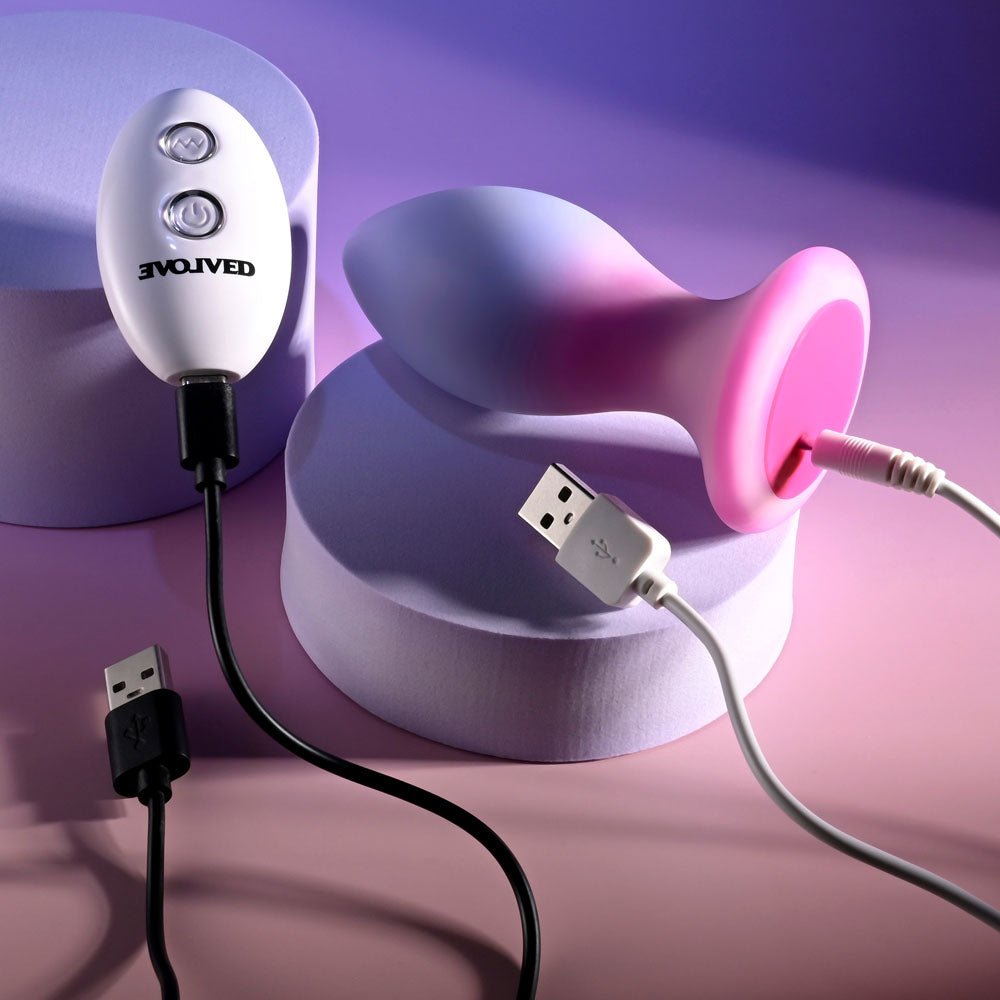Evolved PARADISE PLUG - Pink/Purple 10.5 cm USB Rechargeable Vibrating Butt Plug with Wireless Remote - ANAL TOYS - Mr and Mrs D's