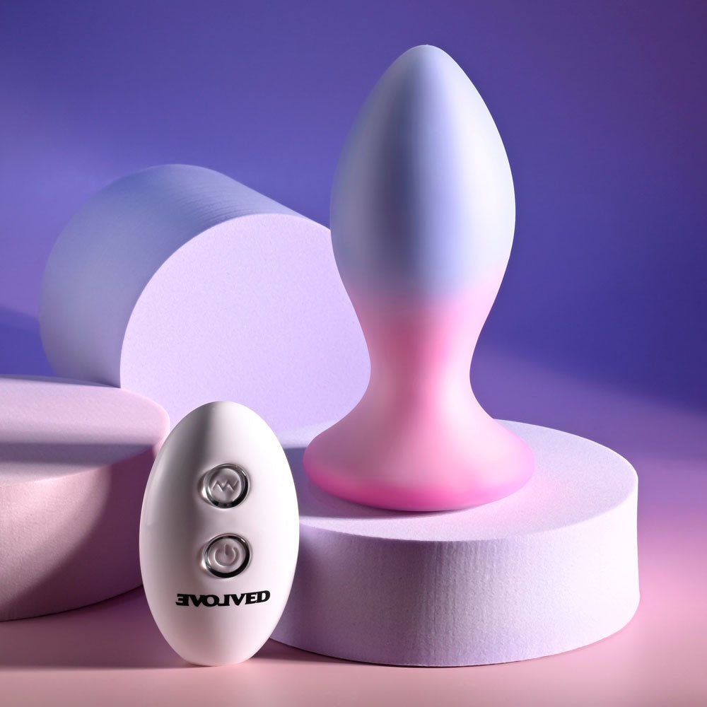 Evolved PARADISE PLUG - Pink/Purple 10.5 cm USB Rechargeable Vibrating Butt Plug with Wireless Remote - ANAL TOYS - Mr and Mrs D's