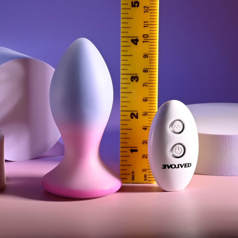 Evolved PARADISE PLUG - Pink/Purple 10.5 cm USB Rechargeable Vibrating Butt Plug with Wireless Remote - ANAL TOYS - Mr and Mrs D's