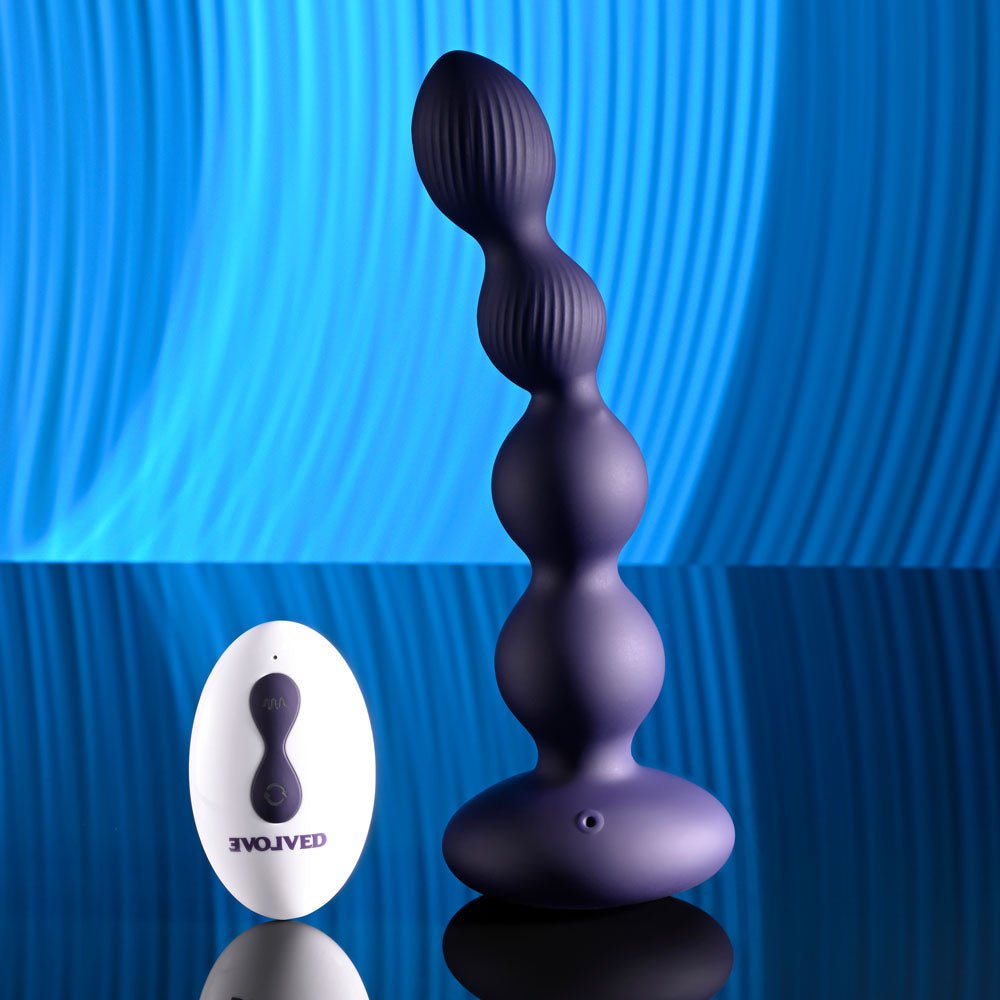Evolved PLEASURE ORBIT - Navy Blue 17.8 cm USB Rechargeable Twirling & Vibrating Anal Beads with Remote - ANAL TOYS - Mr and Mrs D's