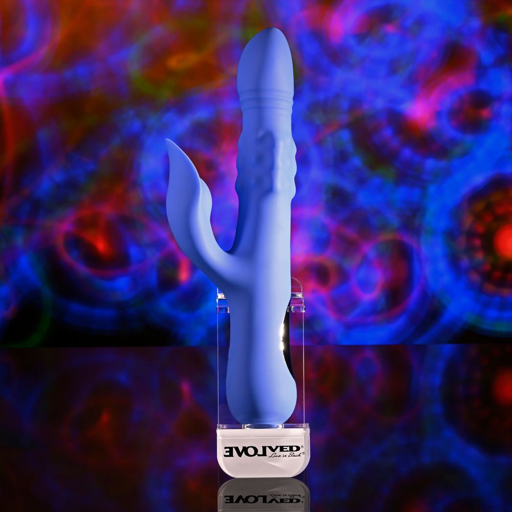 Evolved POP GOES THE O - Purple 24.7 cm USB Rechargeable Thrusting & Bulging Rabbit Vibrator - Mr and Mrs D's