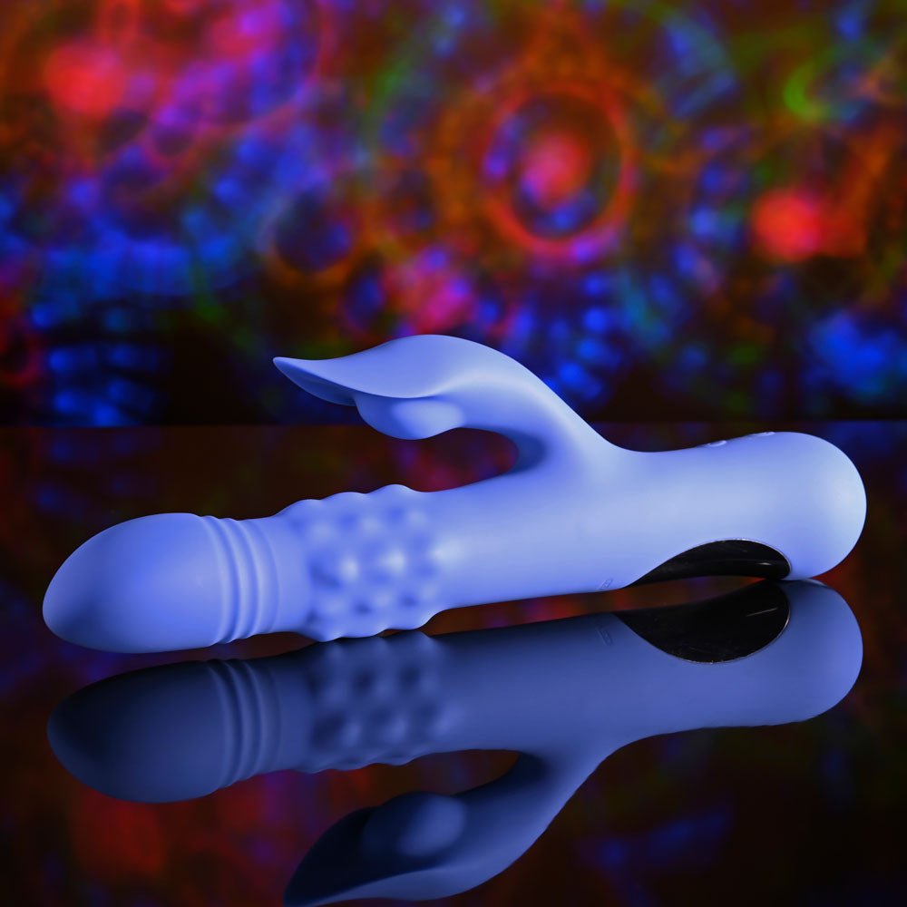Evolved POP GOES THE O - Purple 24.7 cm USB Rechargeable Thrusting & Bulging Rabbit Vibrator - Mr and Mrs D's