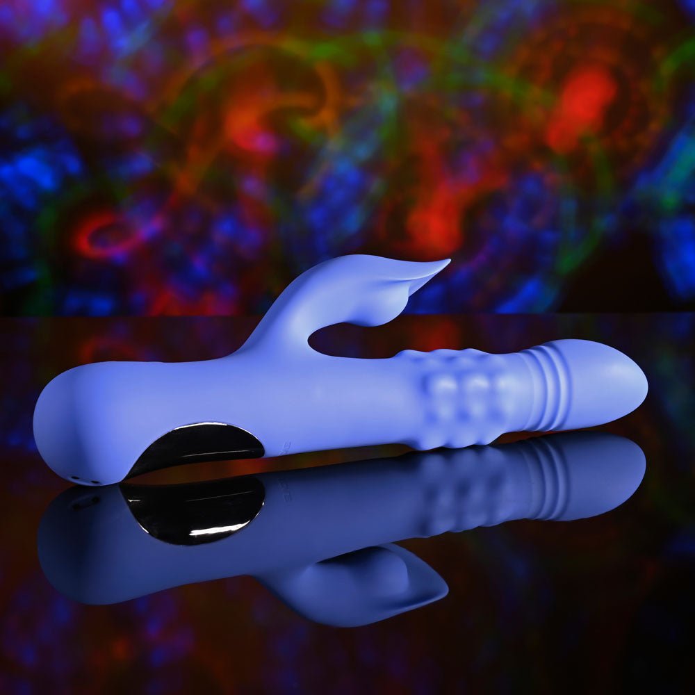 Evolved POP GOES THE O - Purple 24.7 cm USB Rechargeable Thrusting & Bulging Rabbit Vibrator - Mr and Mrs D's