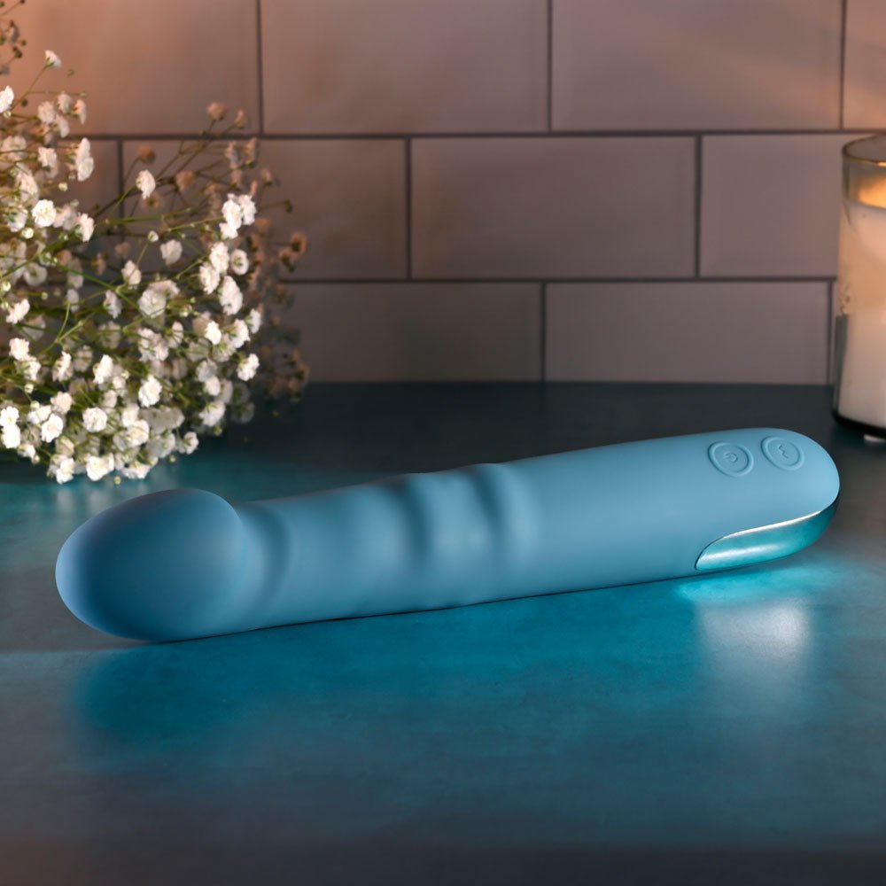 Evolved QUEEN OF ALL TRADES - Blue 22.6 cm USB Rechargeable Thrusting & Rotating Vibrator - VIBRATORS - Mr and Mrs D's