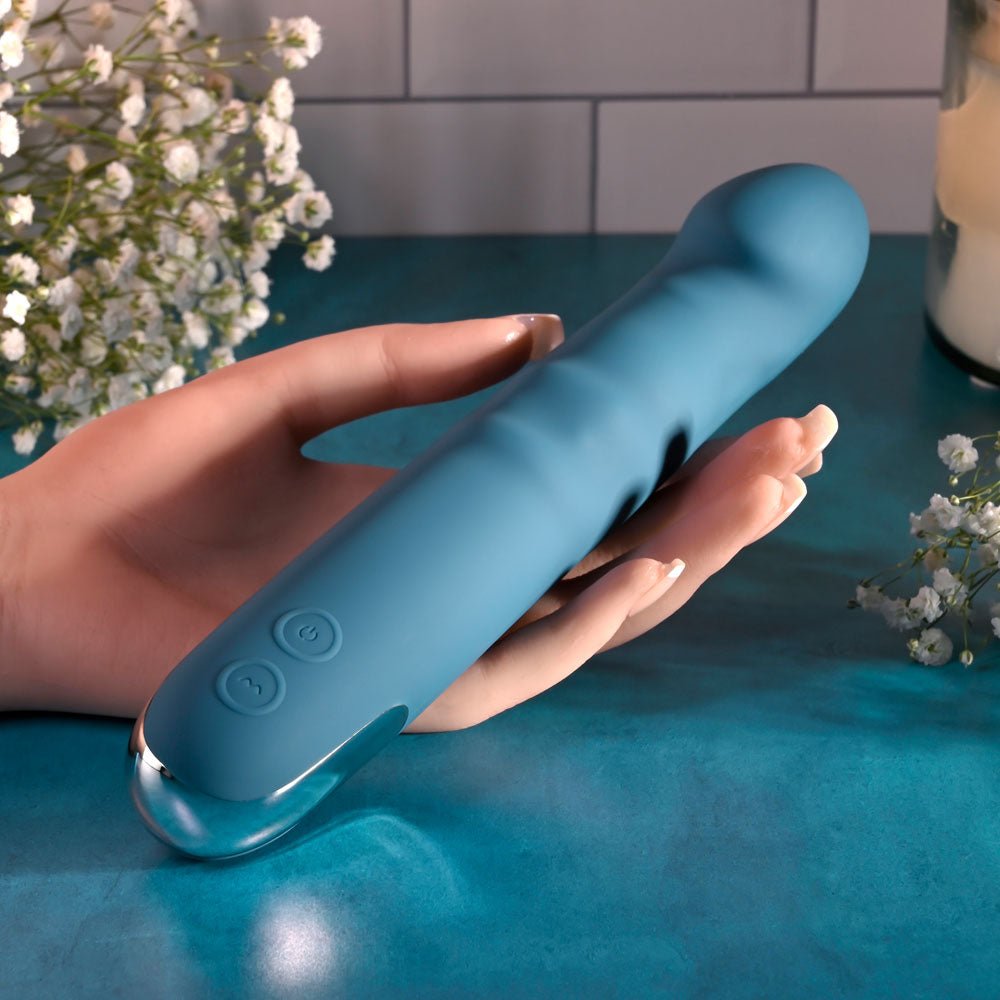 Evolved QUEEN OF ALL TRADES - Blue 22.6 cm USB Rechargeable Thrusting & Rotating Vibrator - VIBRATORS - Mr and Mrs D's