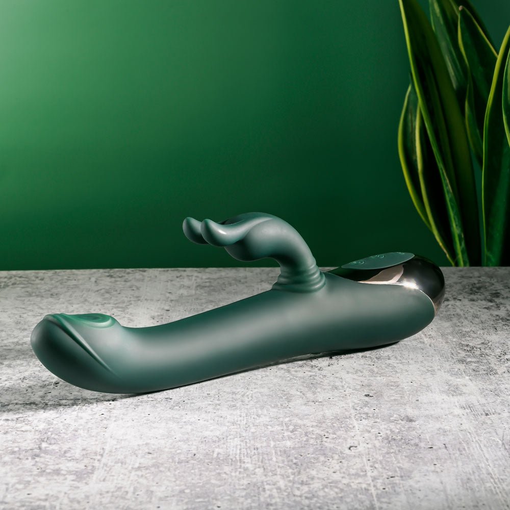 Evolved RABBIT TAP TAP - Green 25 cm USB Rechargeable Rabbit Vibrator with Tapping Tip - VIBRATORS - Mr and Mrs D's