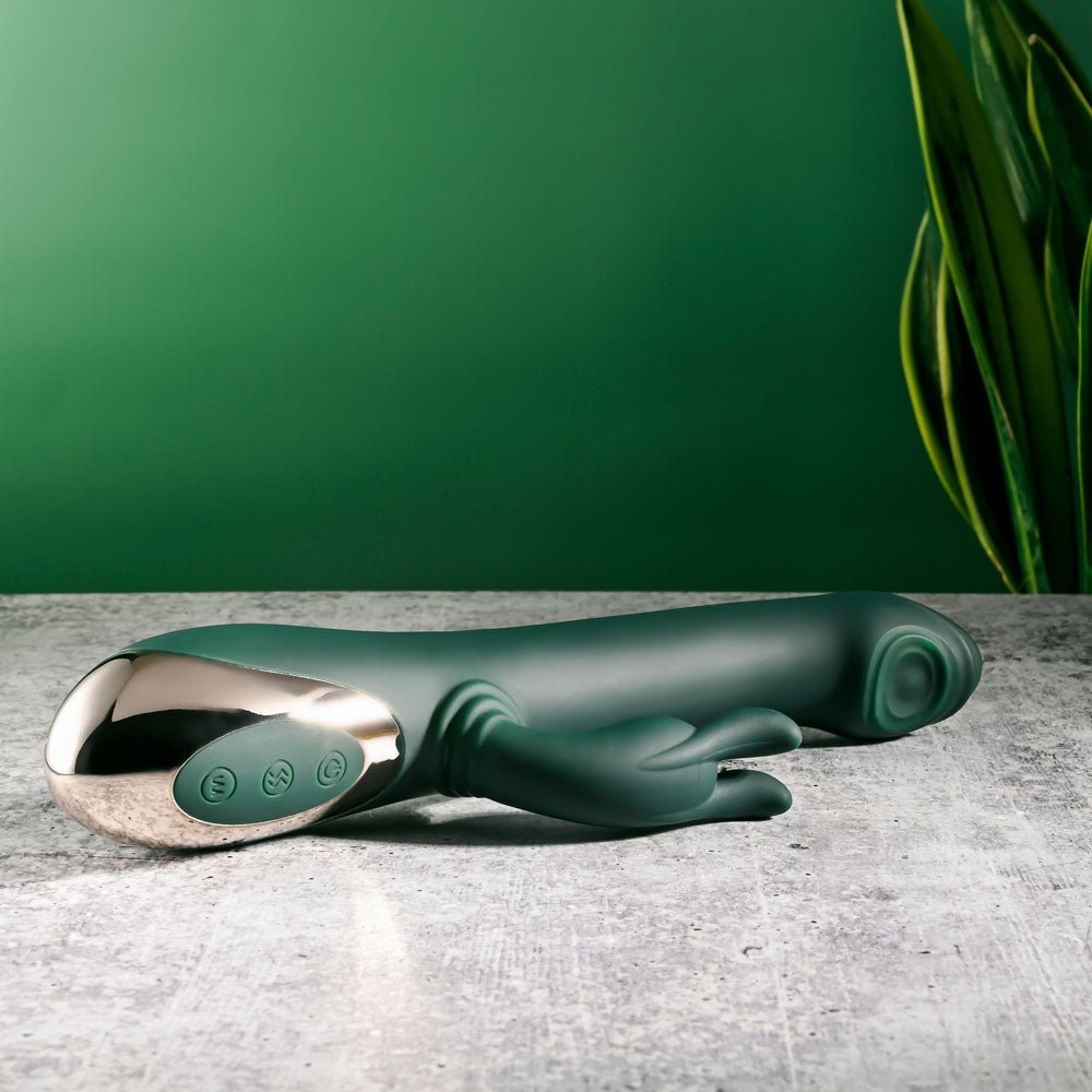 Evolved RABBIT TAP TAP - Green 25 cm USB Rechargeable Rabbit Vibrator with Tapping Tip - VIBRATORS - Mr and Mrs D's
