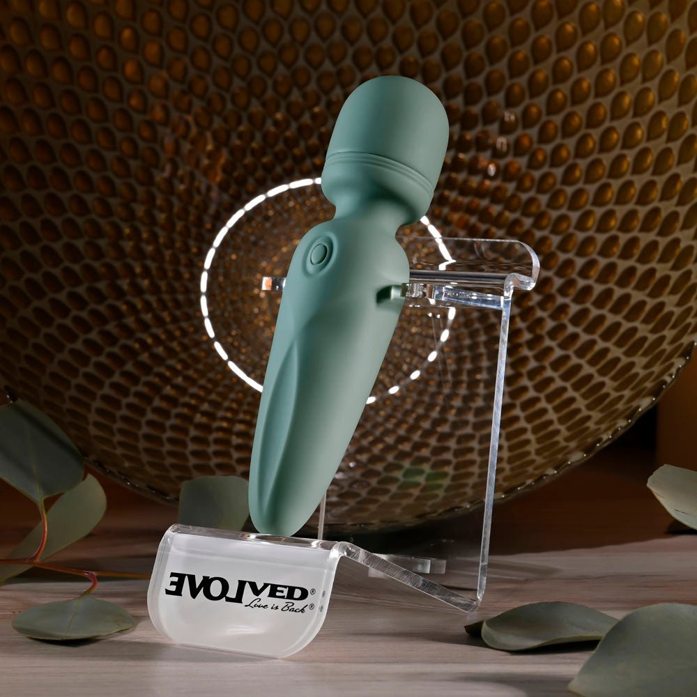 Evolved RUMBLE WAND - Olive Greeb 13.4 USB Rechargeable Mini Massage Wand - Mr and Mrs D's