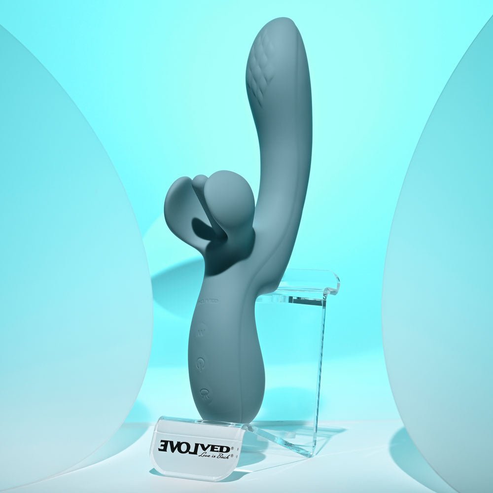 Evolved TAKE YOUR FLICK - Grey 24.1 cm USB Rechargeable Vibrator with Flicking Clitoral Stimulator - Mr and Mrs D's