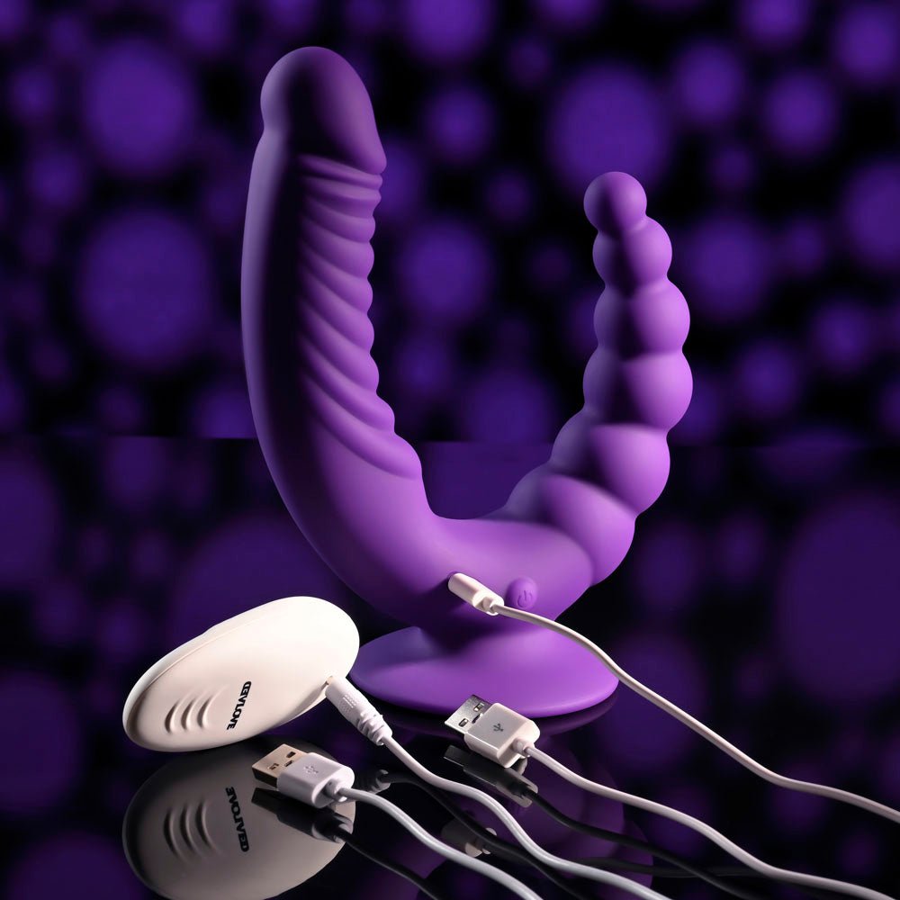 Evolved THE RIDER - Purple USB Rechargeable Double Ended Vibrator with Wireless Remote - Mr and Mrs D's