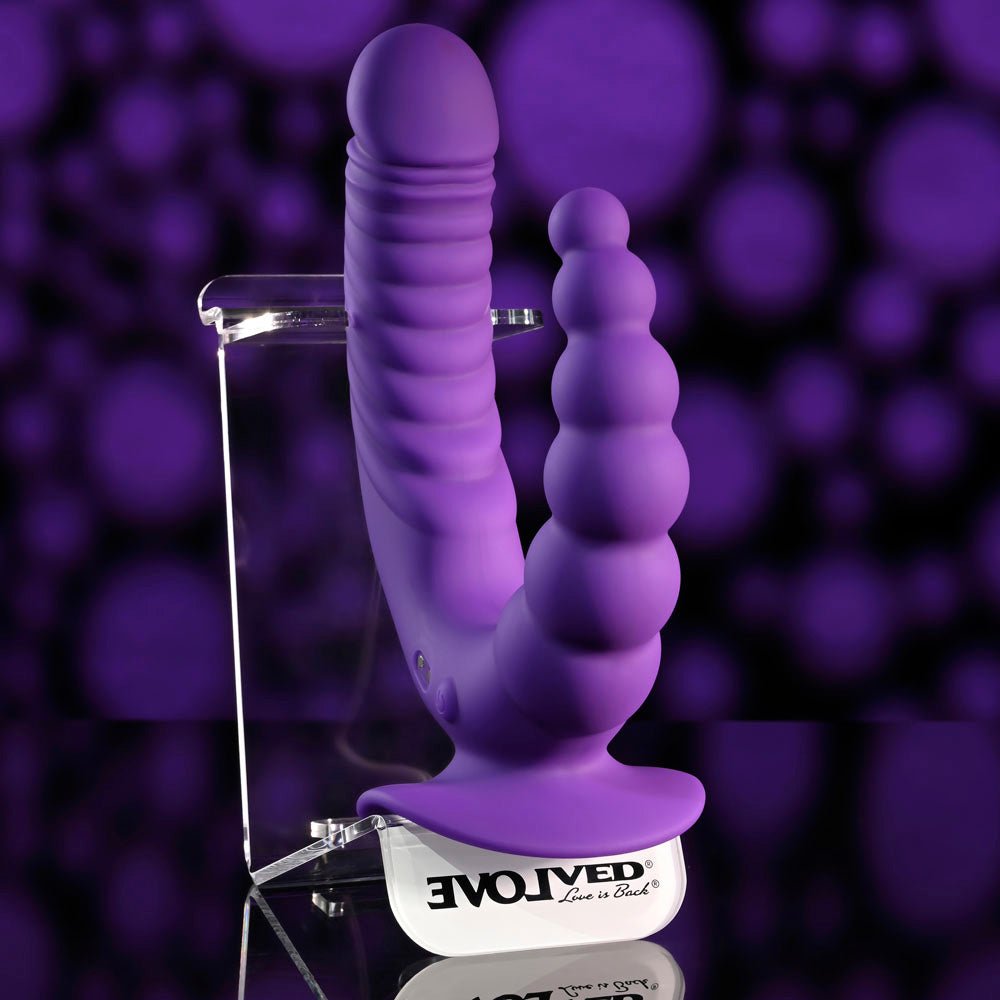 Evolved THE RIDER - Purple USB Rechargeable Double Ended Vibrator with Wireless Remote - Mr and Mrs D's