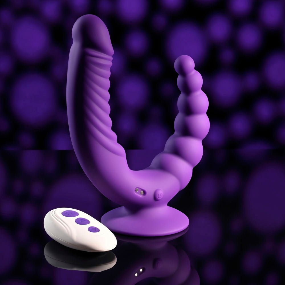 Evolved THE RIDER - Purple USB Rechargeable Double Ended Vibrator with Wireless Remote - Mr and Mrs D's