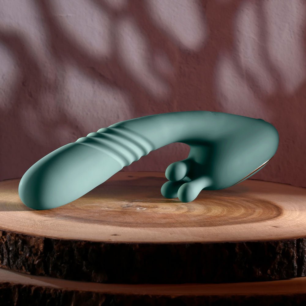 Evolved THRUST INTO ECSTASY - Green 21 cm USB Rechargeable Thrusting & Rotating Vibrator - VIBRATORS - Mr and Mrs D's