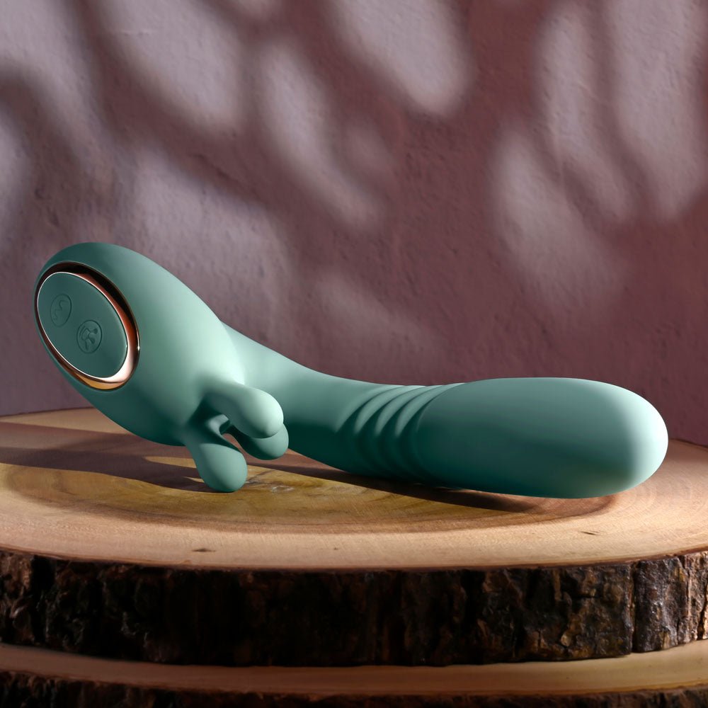 Evolved THRUST INTO ECSTASY - Green 21 cm USB Rechargeable Thrusting & Rotating Vibrator - VIBRATORS - Mr and Mrs D's
