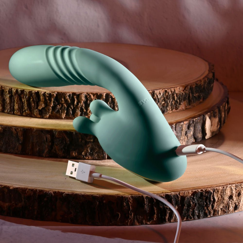 Evolved THRUST INTO ECSTASY - Green 21 cm USB Rechargeable Thrusting & Rotating Vibrator - VIBRATORS - Mr and Mrs D's