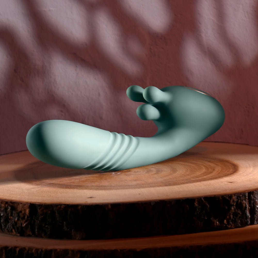 Evolved THRUST INTO ECSTASY - Green 21 cm USB Rechargeable Thrusting & Rotating Vibrator - VIBRATORS - Mr and Mrs D's