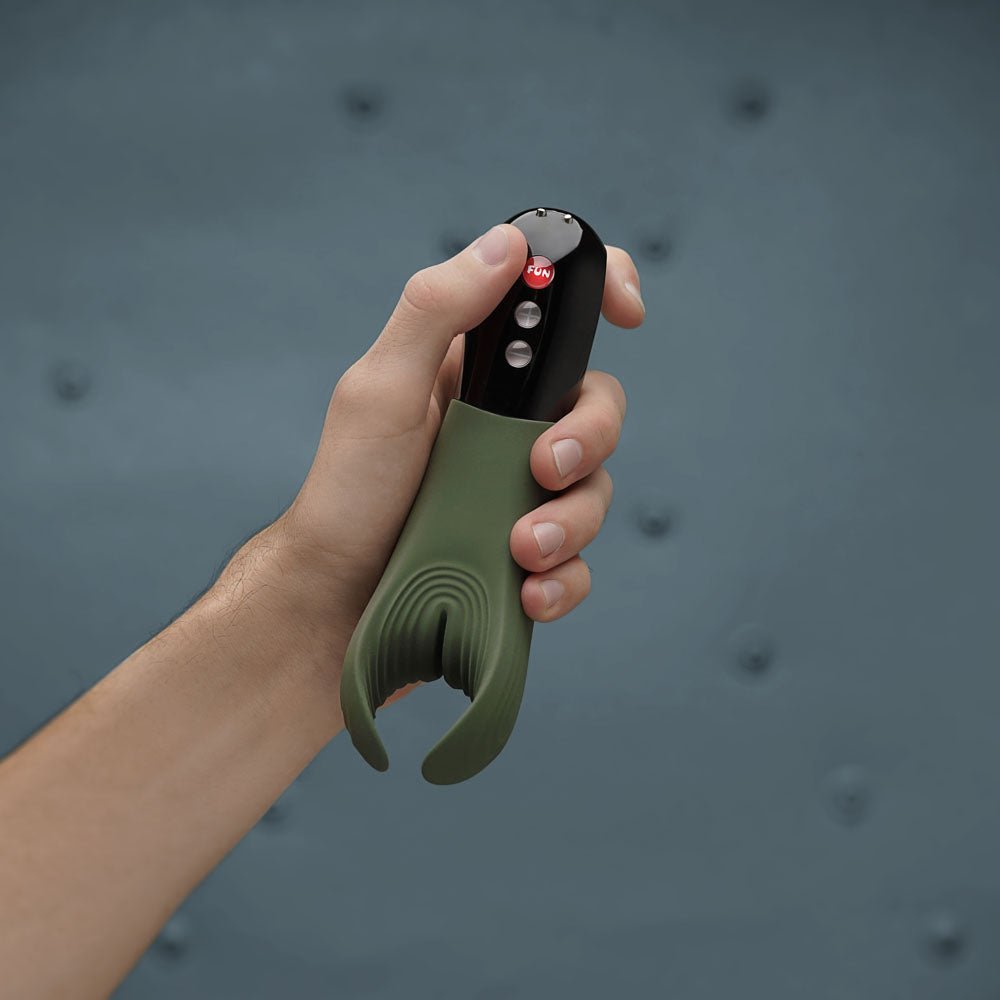Fun Factory MANTA moss green - black - Moss Green 18 cm USB Rechargeable Mens & Couples Vibrator - Mr and Mrs D's