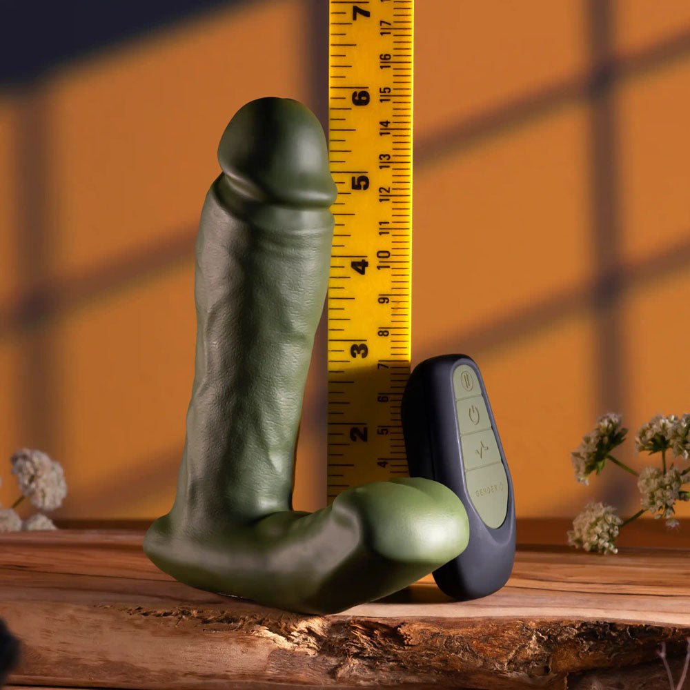 Gender X THE HUNK - Green 15.2 cm USB Rechargeable Thrusting Vibrator with Remote - Mr and Mrs D's