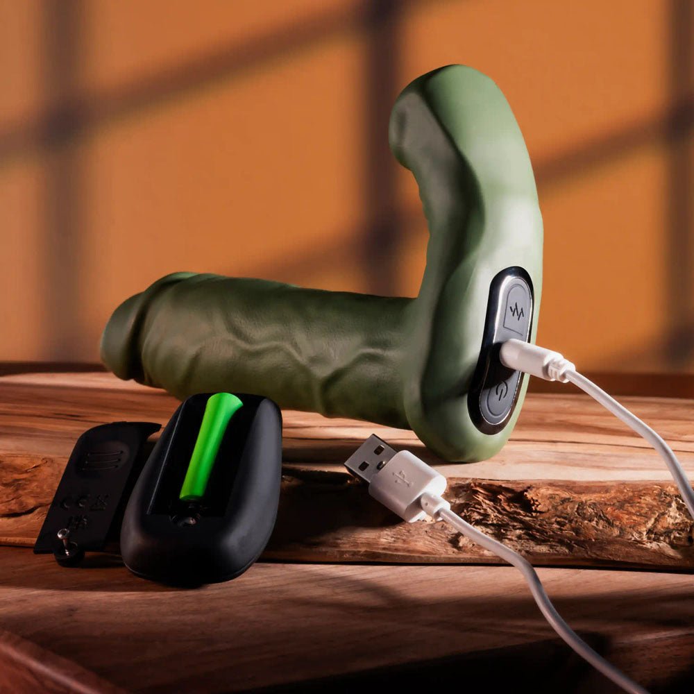 Gender X THE HUNK - Green 15.2 cm USB Rechargeable Thrusting Vibrator with Remote - Mr and Mrs D's