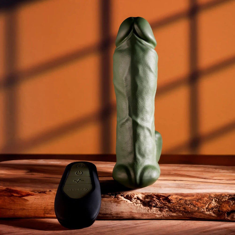 Gender X THE HUNK - Green 15.2 cm USB Rechargeable Thrusting Vibrator with Remote - Mr and Mrs D's