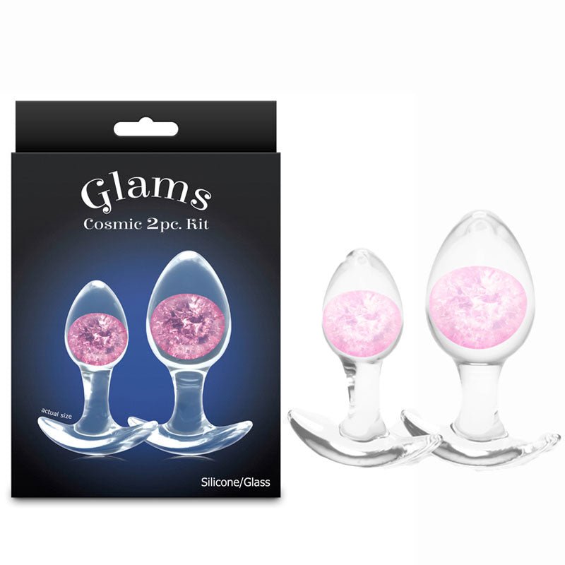 Glams Cosmic Clear/Pink Butt Plugs - Set of 2 Sizes - ANAL TOYS - Mr and Mrs D's