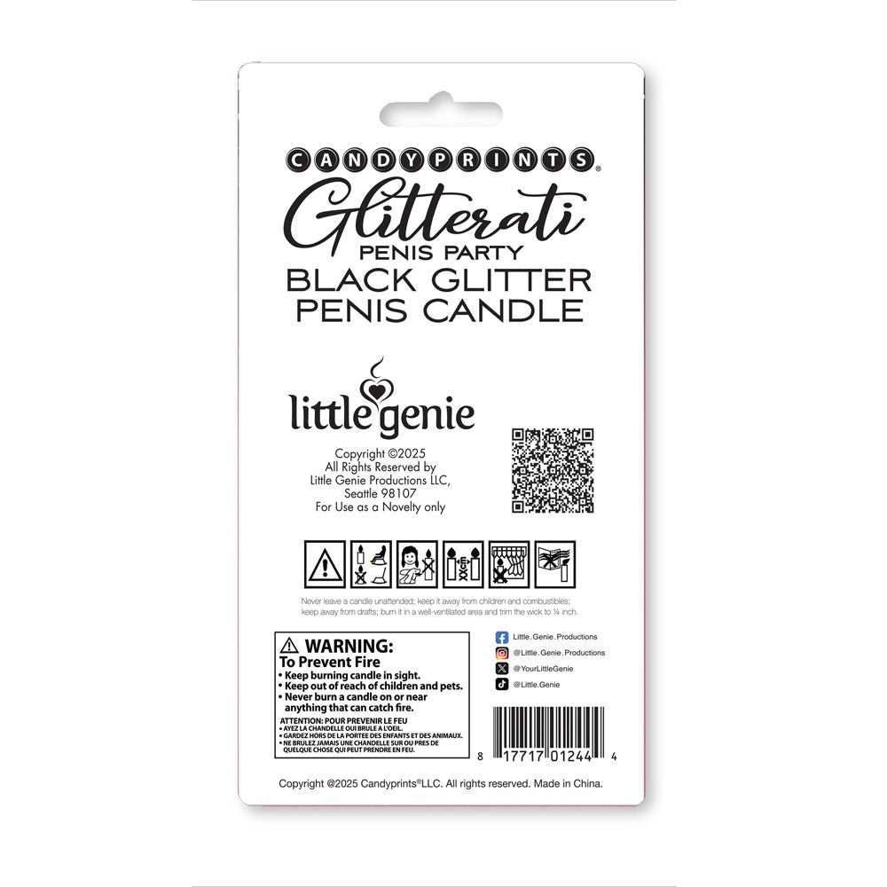Glitterati Black Glitter Penis Candle - Black 10 cm Penis Party Candle - Mr and Mrs D's