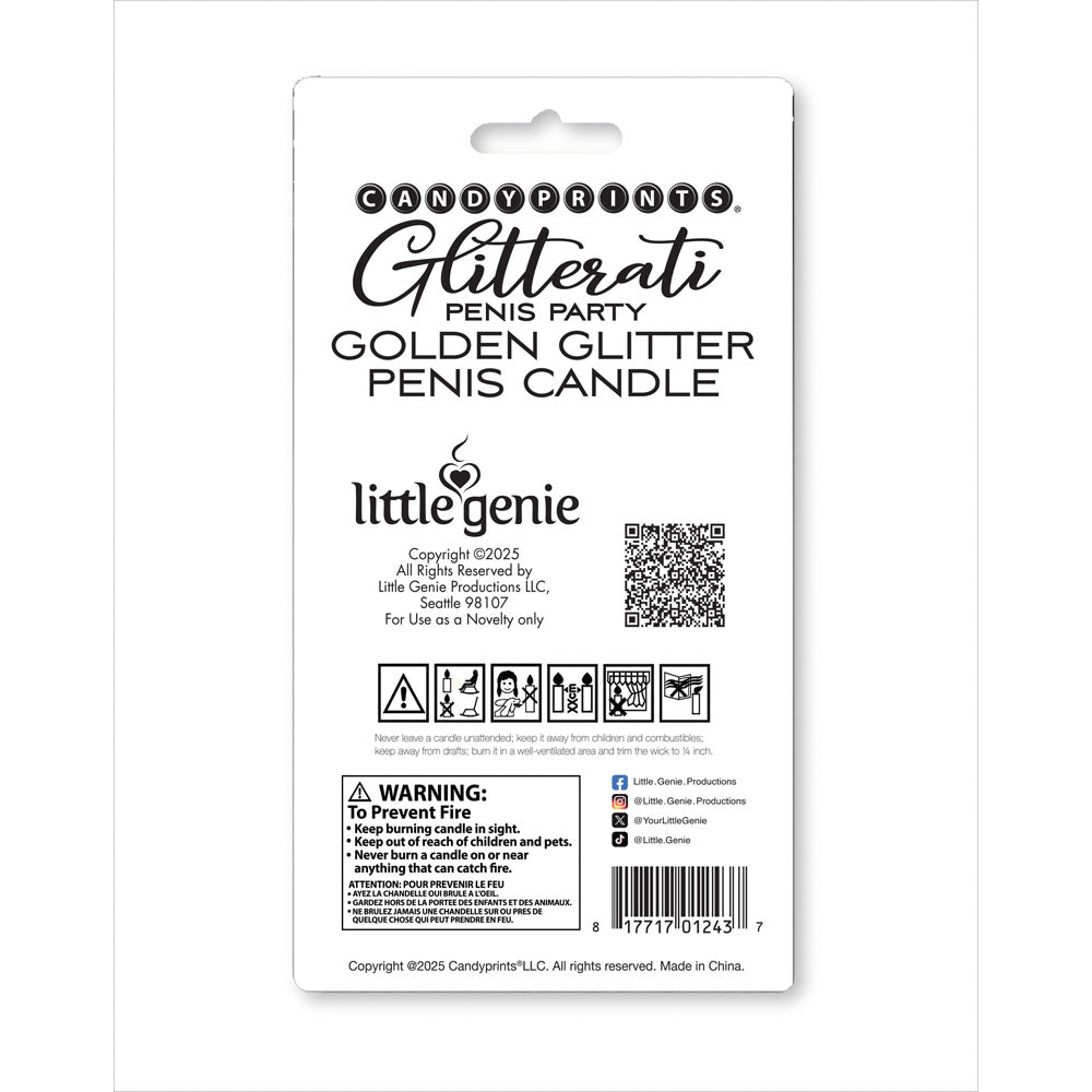 Glitterati Gold Glitter Penis Candle - Gold 10 cm Penis Party Candle - Mr and Mrs D's