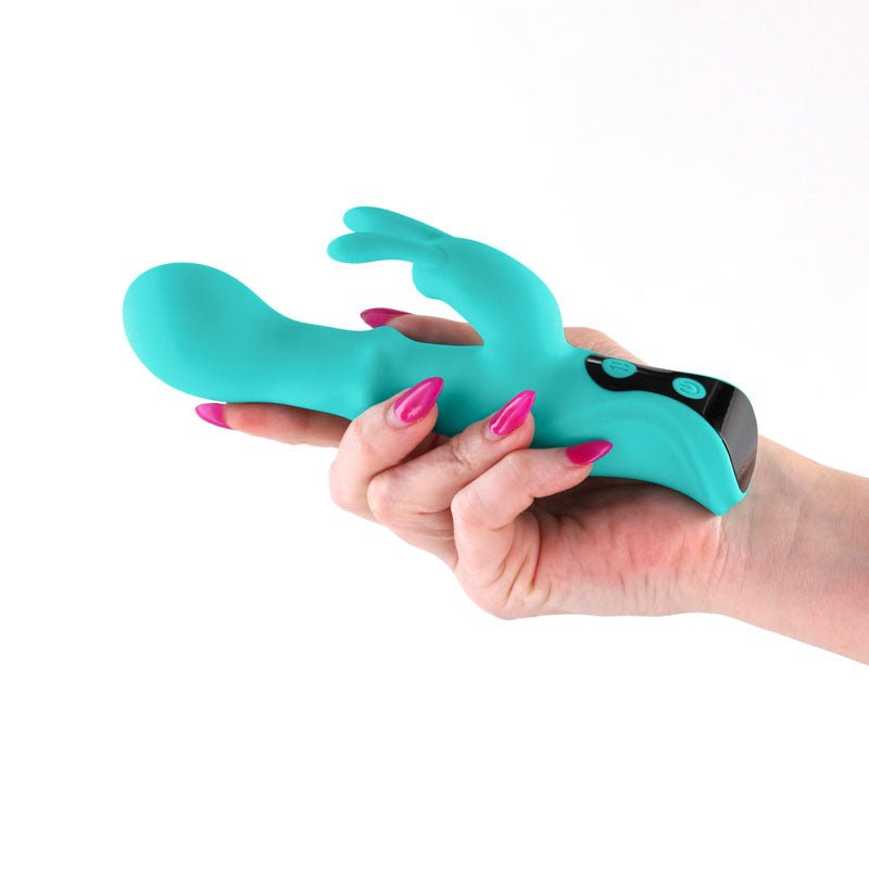 INYA Cyberluxe Rabbit Vibrator with Sliding Ring Shaft - Aqua 18 cm USB Rechargeable - VIBRATORS - Mr and Mrs D's