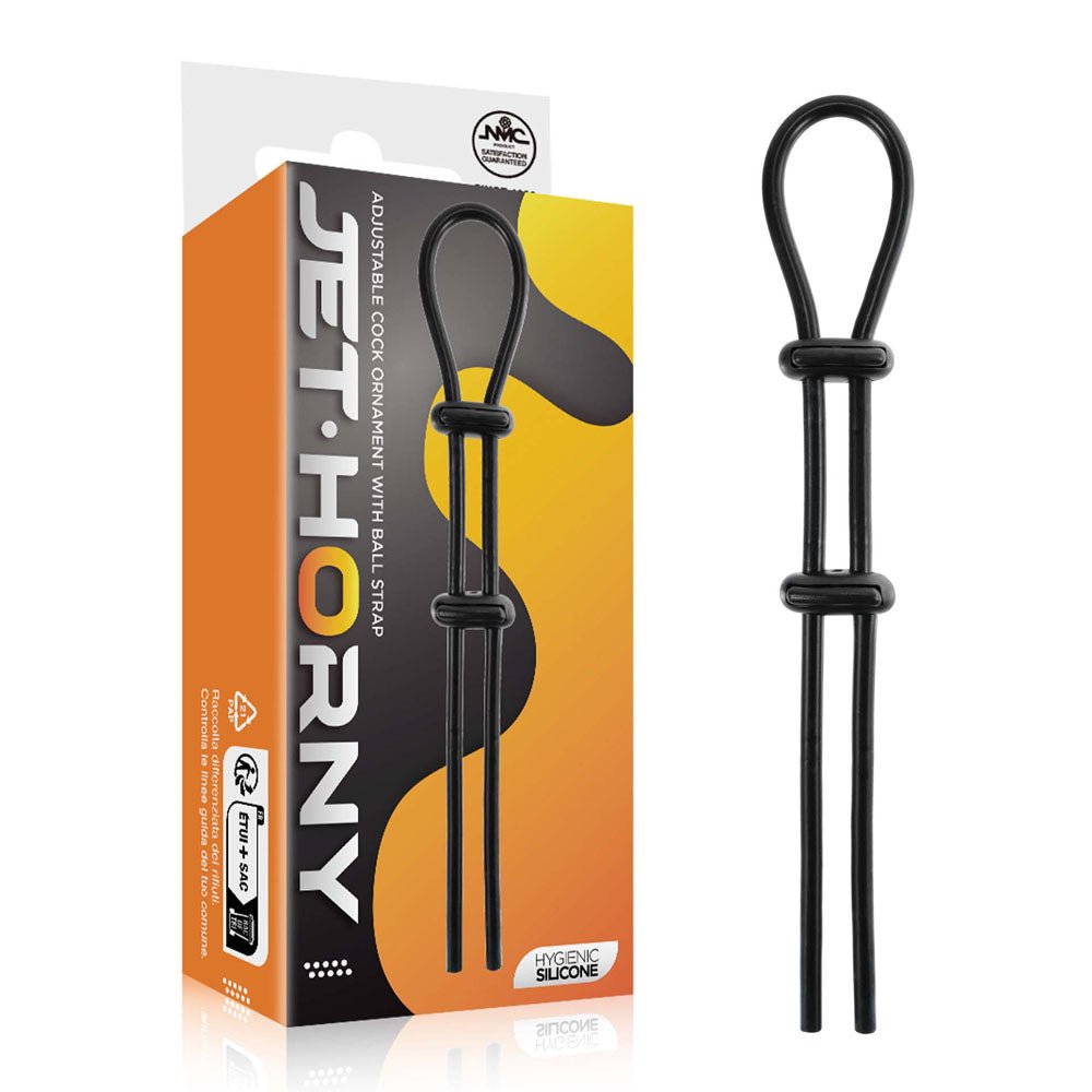 Jet Horny - Black Adjustable Cock & Ball Lasso Ring - Mr and Mrs D's