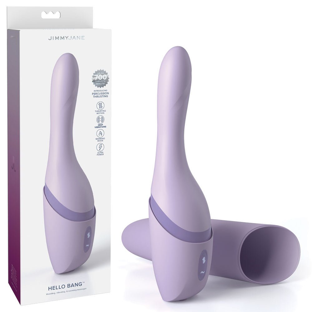 JimmyJane Hello Bang - Purple 27 cm USB Rechargeable Warming & Thrusting Vibrator - Mr and Mrs D's