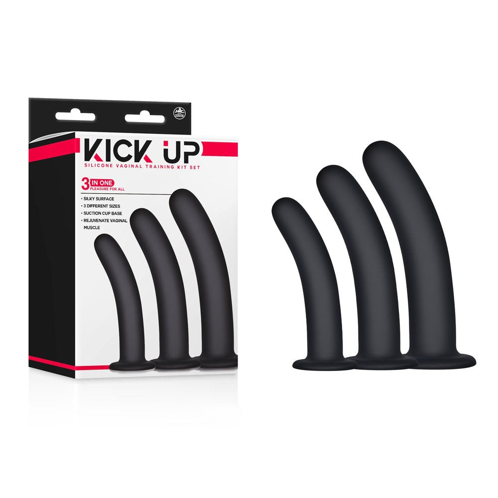 Kick Up Silicone Vaginal Training Kit - Black Vaginal Dilators - Set of 3 Sizes - Mr and Mrs D's