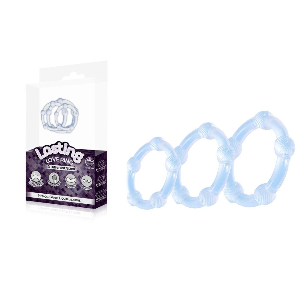 Lasting Love Ring 3 Piece Set - Clear - Clear Beaded Cock Rings - Set of 3 Sizes - Mr and Mrs D's