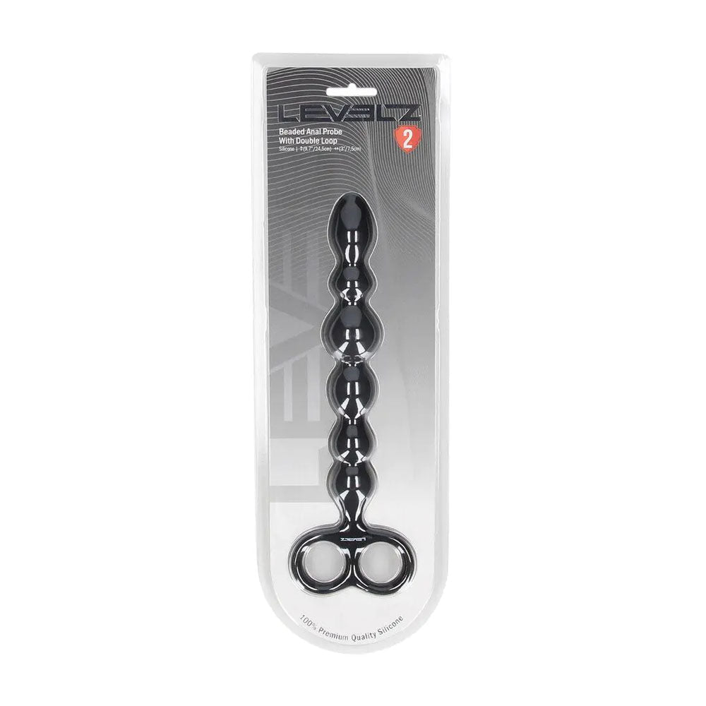 LEVELZ Beaded Silicone Anal Probe with Double Loop - Black 24.5 cm Anal Beads - ANAL TOYS - Mr and Mrs D's