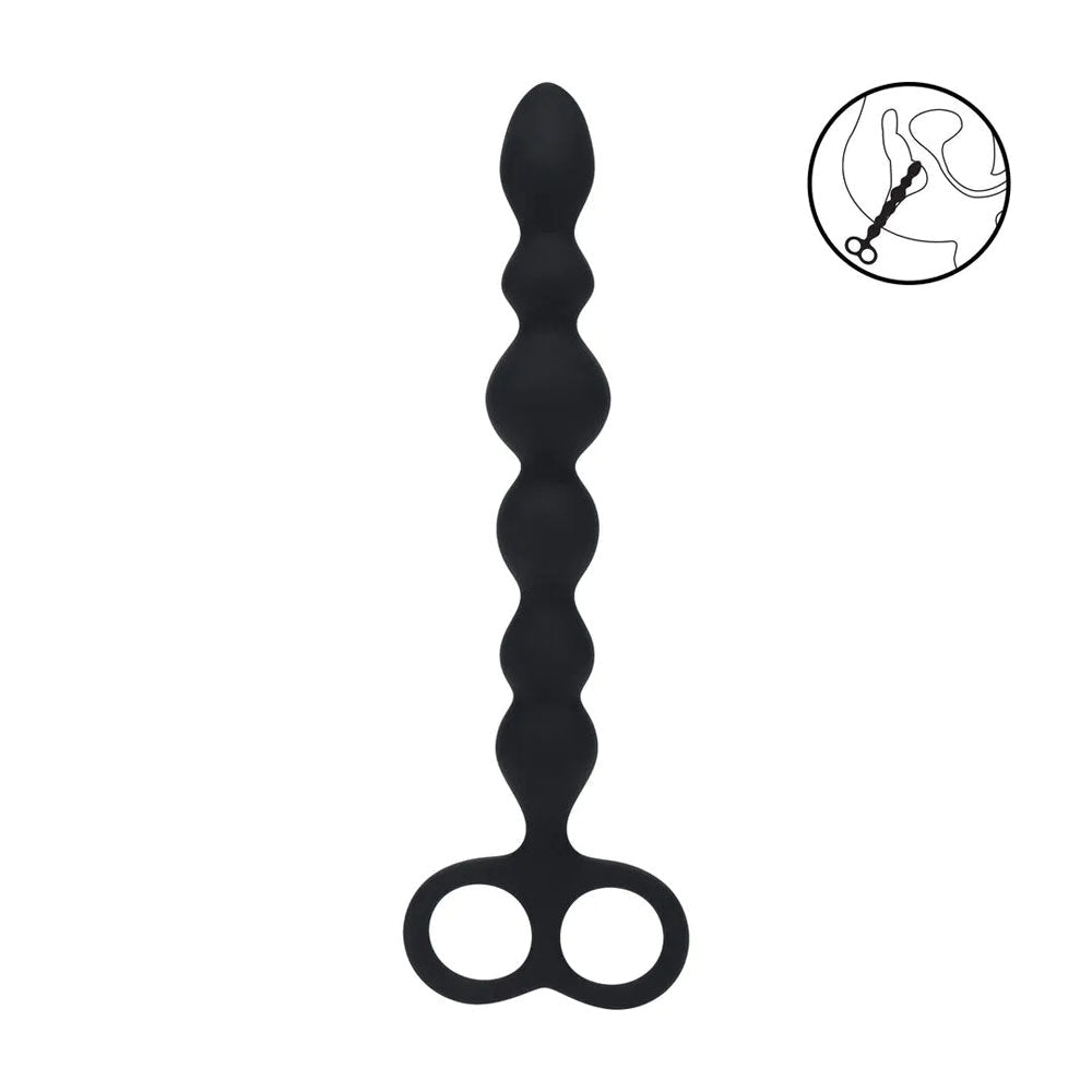 LEVELZ Beaded Silicone Anal Probe with Double Loop - Black 24.5 cm Anal Beads - ANAL TOYS - Mr and Mrs D's