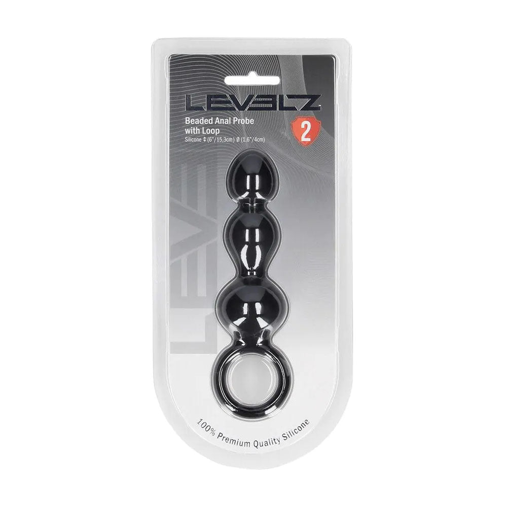 LEVELZ Beaded Silicone Anal Probe with Loop - Black 15.3 cm - ANAL TOYS - Mr and Mrs D's