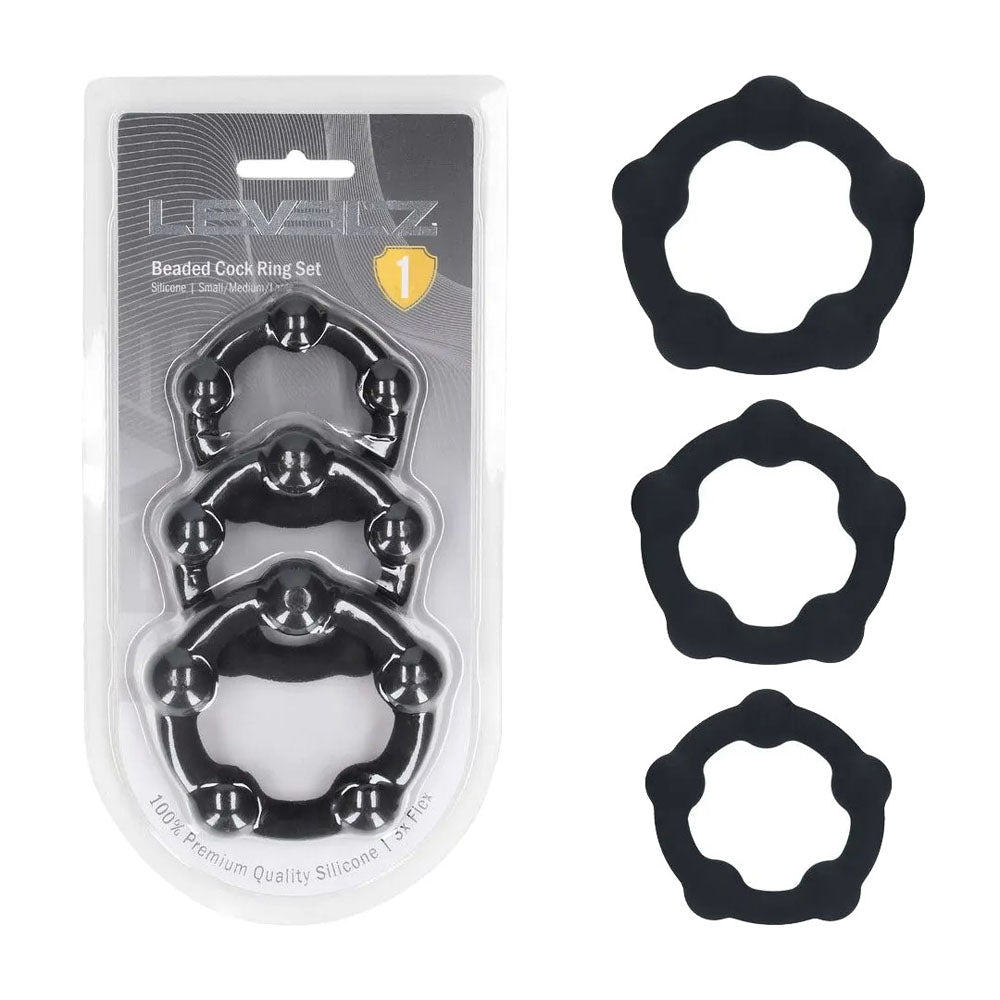 LEVELZ Beaded Silicone Cock Ring Set of 3 - Black - COCK RINGS - Mr and Mrs D's