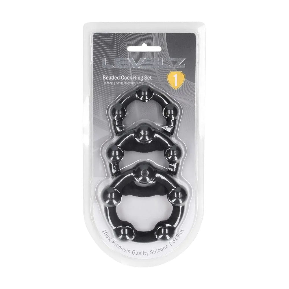 LEVELZ Beaded Silicone Cock Ring Set of 3 - Black - COCK RINGS - Mr and Mrs D's