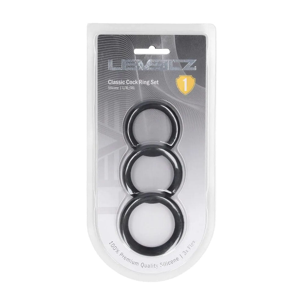 LEVELZ Classic Silicone Cock Ring Set - L/XL/XXL - Black - COCK RINGS - Mr and Mrs D's