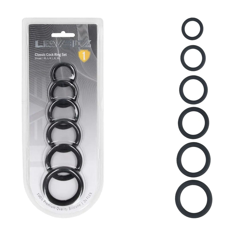 LEVELZ Classic Silicone Cock Ring Set of 6 - Black - COCK RINGS - Mr and Mrs D's