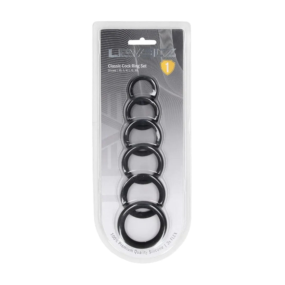 LEVELZ Classic Silicone Cock Ring Set of 6 - Black - COCK RINGS - Mr and Mrs D's